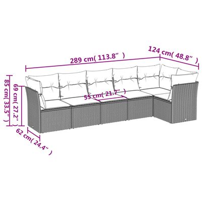 vidaXL 6-dijelni set vrtnih sofa s jastucima bež od poliratana