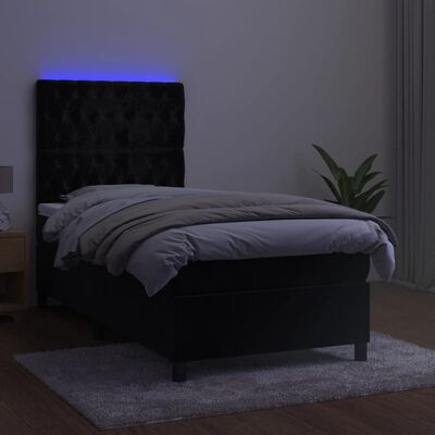 vidaXL Krevet box spring s madracem LED crni 100x200 cm baršun