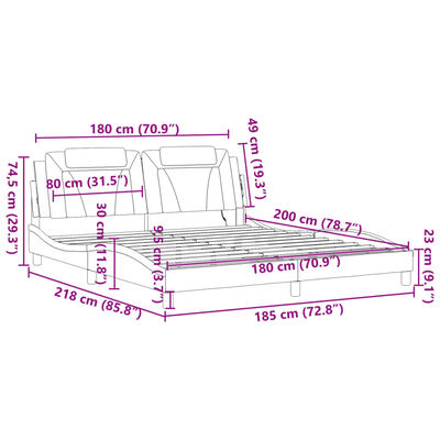 vidaXL Okvir kreveta s LED svjetlima crni 180 x 200 cm od umjetne kože