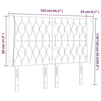 vidaXL Uzglavlje s ušima crno 163x23x118/128 cm od tkanine