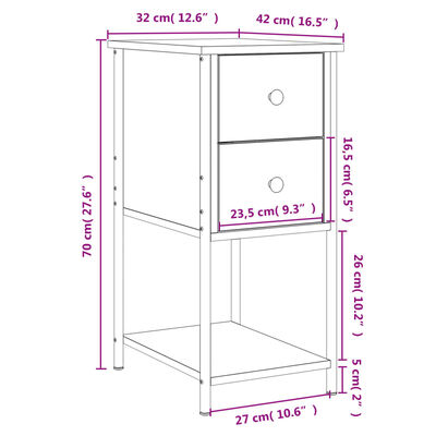 vidaXL Noćni ormarići 2 kom boja hrasta 32x42x70 cm konstruirano drvo