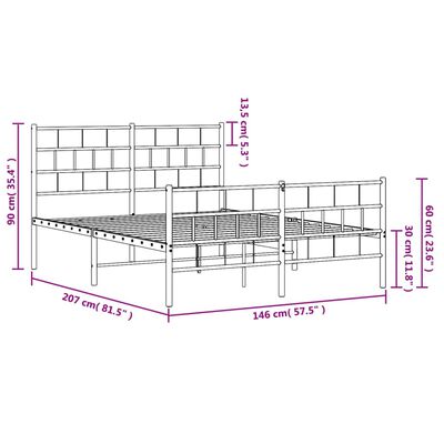 vidaXL Metalni okvir kreveta uzglavlje i podnožje bijeli 140x200 cm