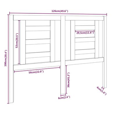 vidaXL Uzglavlje za krevet crno 126 x 4 x 100 cm od masivne borovine