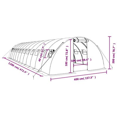 vidaXL Staklenik s čeličnim okvirom bijeli 48 m² 12 x 4 x 2 m