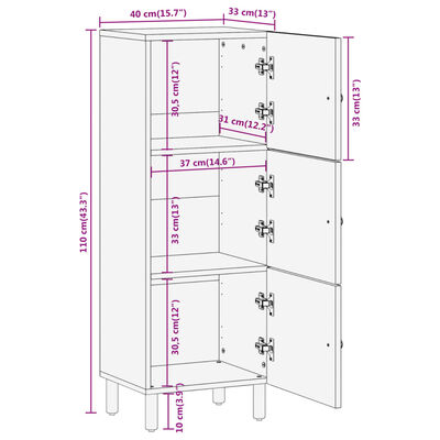 vidaXL Visoka komoda 40 x 33 x 110 cm od masivnog bagremovog drva