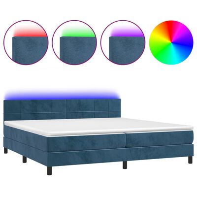 vidaXL Krevet box spring s madracem LED tamnoplavi 200x200 cm baršun