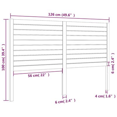 vidaXL Uzglavlje za krevet crno 126 x 4 x 100 cm od masivne borovine