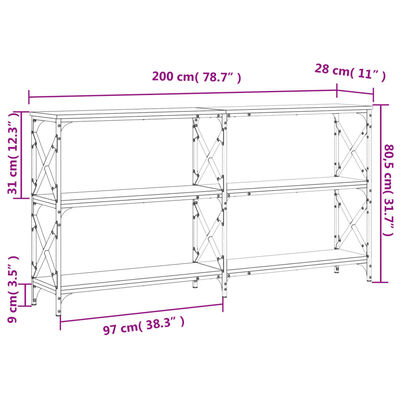 vidaXL Konzolni stol boja hrasta 200x28x80,5 cm konstruirano drvo