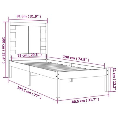 vidaXL Okvir za krevet od masivnog drva 75 x 190 cm 2FT6 jednokrevetni