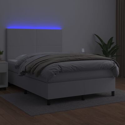 vidaXL Krevet box spring s madracem LED bijeli 140x190 cm umjetna koža