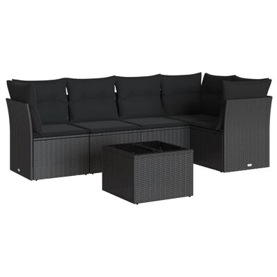 vidaXL 6-dijelni set vrtnih sofa s jastucima crni od poliratana