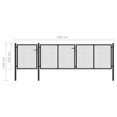 vidaXL Vrtna vrata čelična 400 x 100 cm antracit