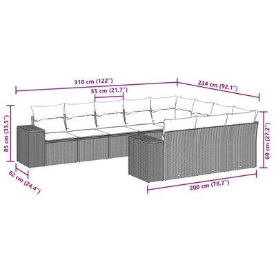 vidaXL 10-dijelni set vrtnih sofa od poliratana s jastucima sivi