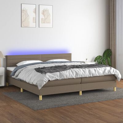 vidaXL Krevet box spring s madracem LED smeđesivi 200x200 cm tkanina