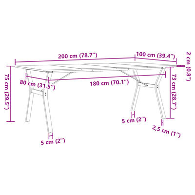 vidaXL Blagovaonski stol Y-oblika 200x100x75 cm od borovine i željeza