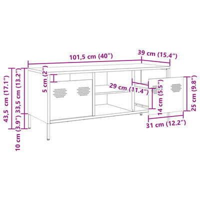 vidaXL TV ormarić maslinastozeleni 101,5 x 39 x 43,5 cm čelični