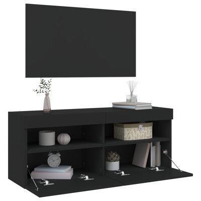 vidaXL Zidni TV ormarić s LED svjetlima crni 100x30x40 cm