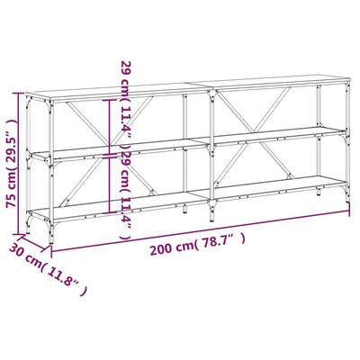 vidaXL Konzolni stol boja hrasta 200 x 30 x 75 cm od drva i željeza