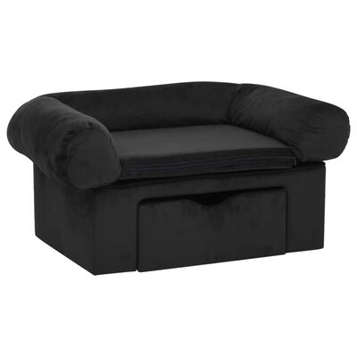 vidaXL Sofa za pse s ladicom crna 75 x 50 x 38 cm plišana