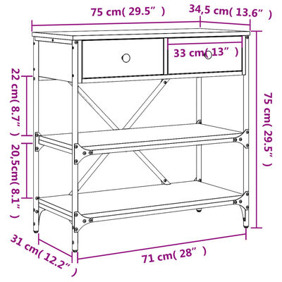 vidaXL Konzolni stol boja hrasta 75 x 34,5 x 75 cm konstruirano drvo