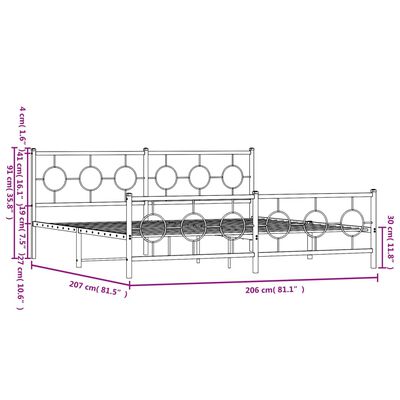 vidaXL Metalni okvir kreveta uzglavlje i podnožje crni 200x200 cm