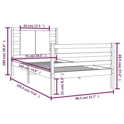 vidaXL Okvir za krevet od borovine 75 x 190 cm mali jednokrevetni