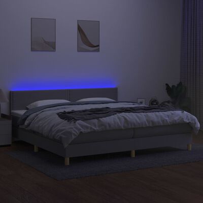 vidaXL Krevet box spring s madracem LED svjetlosivi 200x200 cm tkanina