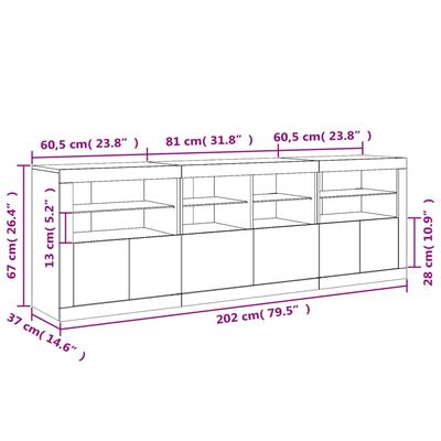 vidaXL Komoda s LED svjetlima bijela 202x37x67 cm