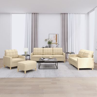 vidaXL 4-dijelni set sofa s jastucima krem od tkanine