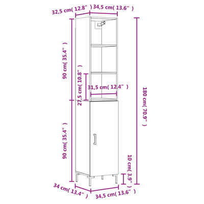 vidaXL Visoka komoda siva betona 34,5x34x180 cm od konstruiranog drva