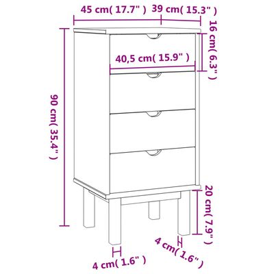 vidaXL Ladičar OTTA 45x39x90 cm od masivne borovine