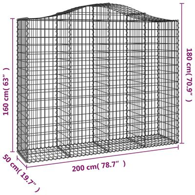 vidaXL Gabionska košara s lukom 200x50x160/180 cm pocinčano željezo