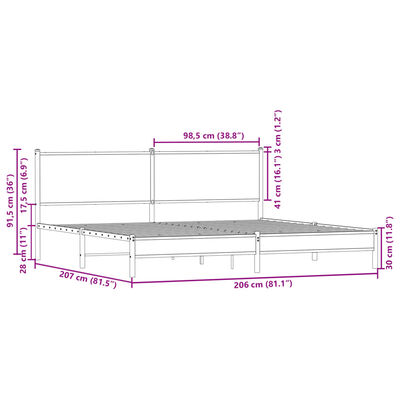 vidaXL Metalni okvir kreveta bez madraca smeđa boja hrasta 200x200 cm