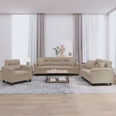 vidaXL 3-dijelni set sofa s jastucima smeđesivi od mikrovlakana