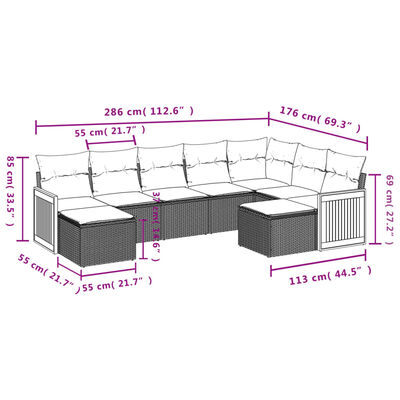 vidaXL 9-dijelni set vrtnih sofa s jastucima bež od poliratana