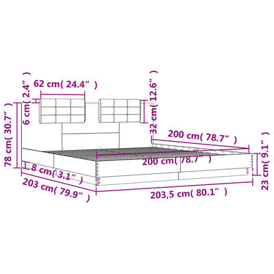 vidaXL Okvir kreveta s uzglavljem LED boja smeđeg hrasta 200 x 200 cm