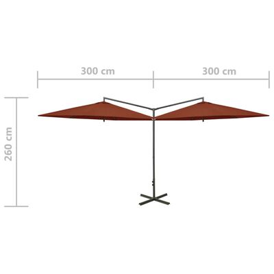 vidaXL Dvostruki vrtni suncobran s čeličnim stupom 600 cm terakota