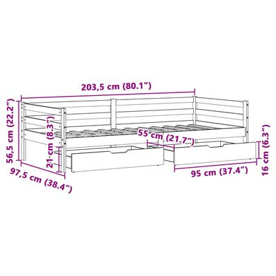 vidaXL Dnevni krevet s ladicama bez madraca 90x200 cm masivno drvo