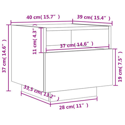 vidaXL Noćni ormarić s LED svjetlima smeđa boja hrasta 40 x 39 x 37 cm