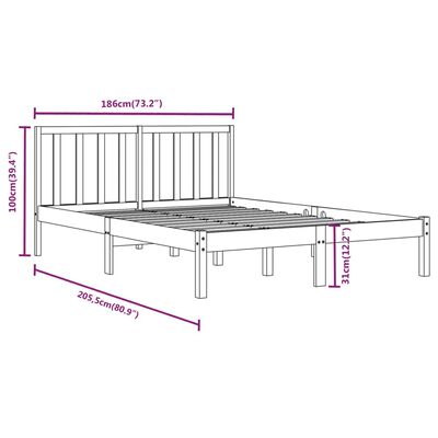 vidaXL Okvir za krevet od borovine crni 180 x 200 cm 6FT veliki bračni