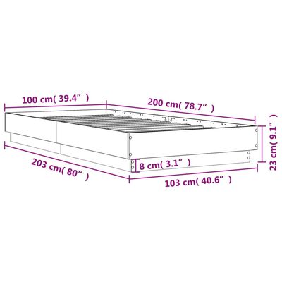 vidaXL Okvir za krevet s LED svjetlima smeđa boja hrasta 100 x 200 cm