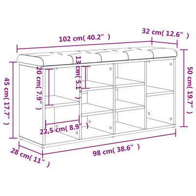 vidaXL Klupa za cipele boja hrasta 102 x 32 x 50 cm konstruirano drvo