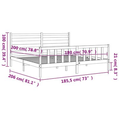 vidaXL Okvir kreveta s uzglavljem 180 x 200 cm od masivnog drva