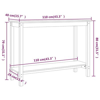 vidaXL Konzolni stol crni 110 x 40 x 80cm od masivne borovine