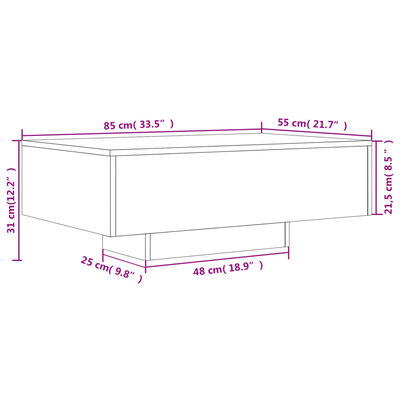 vidaXL Stolić za kavu s LED svjetlima boja dimljenog hrasta 85x55x31cm