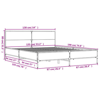 vidaXL Okvir za krevet boja hrasta 135x190cm konstruirano drvo i metal