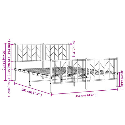 vidaXL Metalni okvir kreveta uzglavlje i podnožje crni 150x200 cm