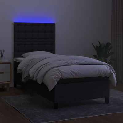 vidaXL Krevet box spring s madracem LED crni 90x200 cm od tkanine