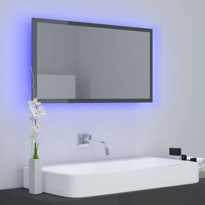 vidaXL LED kupaonsko ogledalo visoki sjaj sivo 80x8,5x37 cm akrilno