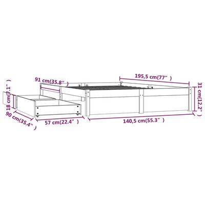 vidaXL Okvir za krevet s ladicama bijeli 135 x 190 cm 4FT6 bračni